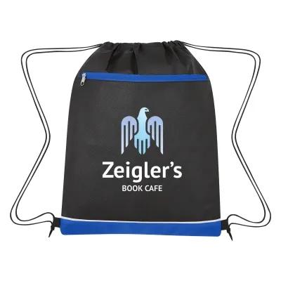 Non-Woven Drawstring Bag with Front Zipper Pocket - 14 x 18 in - product view 3