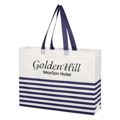Custom Tote Bag Non-Woven Horizontal Stripe - 15 x 13 in