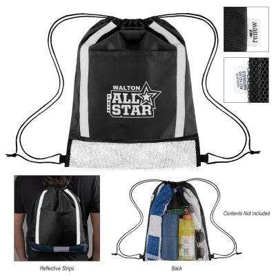 Drawstring Bag Reflective rPET Game Time - 13 x 16 in - product view 1