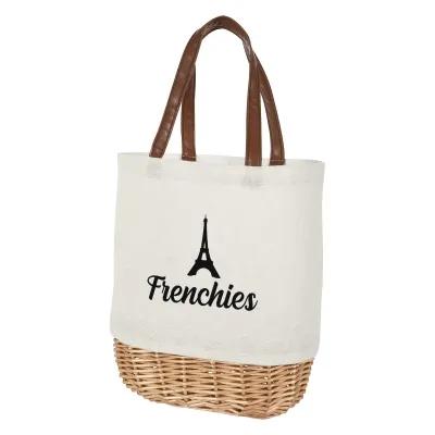 Tote Bag Cotton Canvas Wicker Basket Style - 10 x 9 x 4 in