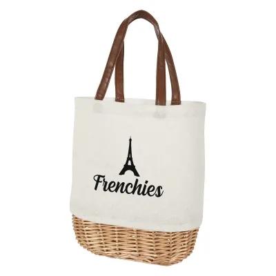 Tote Bag Cotton Canvas Wicker Basket Style - 10 x 9 x 4 in - product view 3