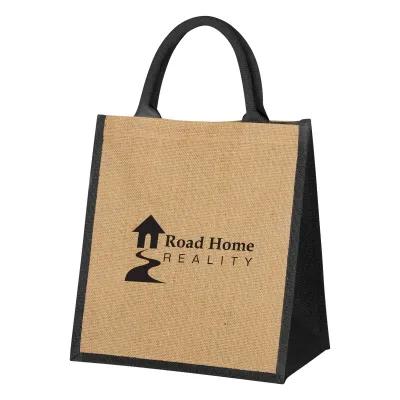 Custom Tote Bag Jute with Hook and Loop Closure - 12 x 13 x 7 in