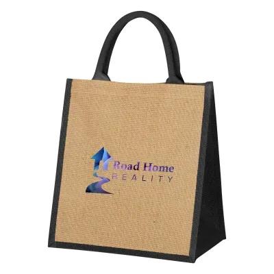 Custom Tote Bag Jute with Hook and Loop Closure - 12 x 13 x 7 in - product view 2