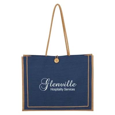 Custom Tote Bag Jute with Button Loop Closure - 17 x 14 x 5 in