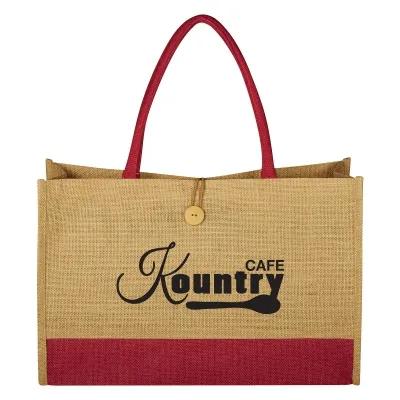 Custom Tote Bag Jute with Button Loop Closure - 18 x 12 x 4 in