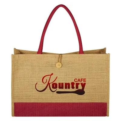 Custom Tote Bag Jute with Button Loop Closure - 18 x 12 x 4 in - product view 2
