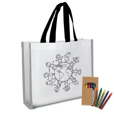 Custom Tote Bag Non-Woven Coloring with Crayons - 13 x 11 x 3 in