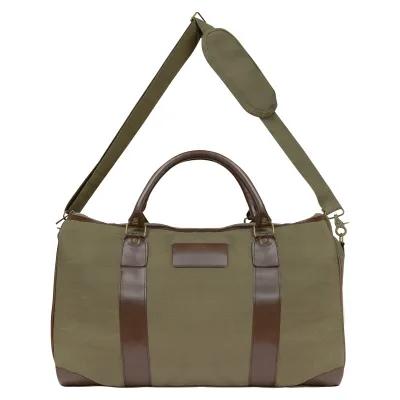 Duffel Bag Cotton Canvas Safari Weekender with Leather - 20 x 12 x 8 in - product view 2