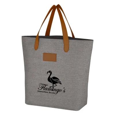 Tote Bag Heathered Polycanvas with Leatherette - 17 x 13 in - product view 2