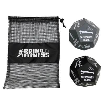 Fitness Dice Game with Exercise Routines in Mesh Pouch