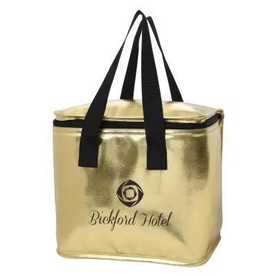 Insulated Cooler Bag Metallic PVC Leatherette - 10 x 9.25 x 7.75 in