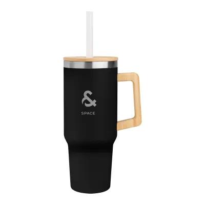 Insulated Tumbler Recycled Steel with Bamboo Handle - 40 oz - product view 6