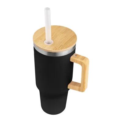 Insulated Tumbler Recycled Steel with Bamboo Handle - 40 oz - product view 8