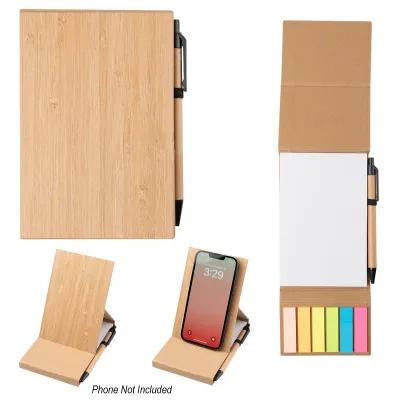 Bamboo Desk Jotter with Phone Stand - 4 x 6 in - product view 2