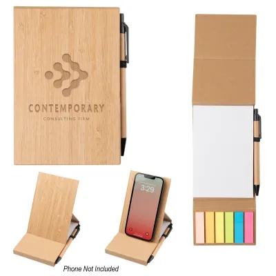 Bamboo Desk Jotter with Phone Stand - 4 x 6 in - product view 3
