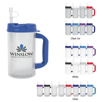 Insulated Mug Double-Wall with Straw and Handle - 32 oz