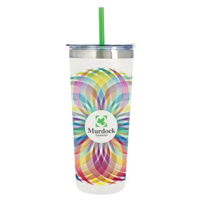 Insulated Tumbler with Flip Top and Straw - 24 oz - product view 2