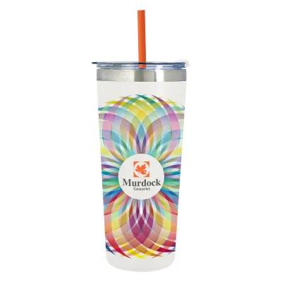 Insulated Tumbler with Flip Top and Straw - 24 oz - product view 3