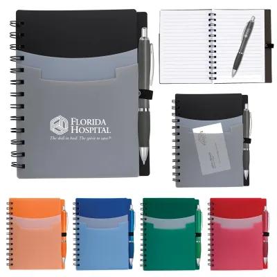 Notebook Tri-Pocket Cover with Satin Finish Pen - 5 x 7 in
