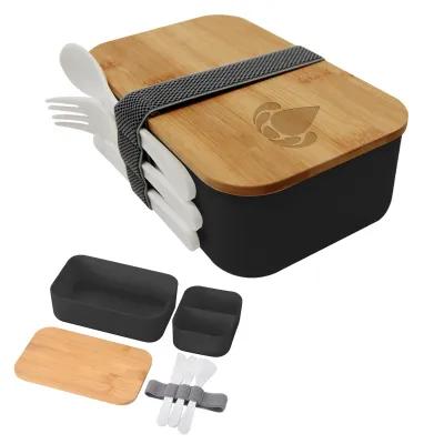 Bamboo Bento Box with Utensils - 7.5 x 4.5 in