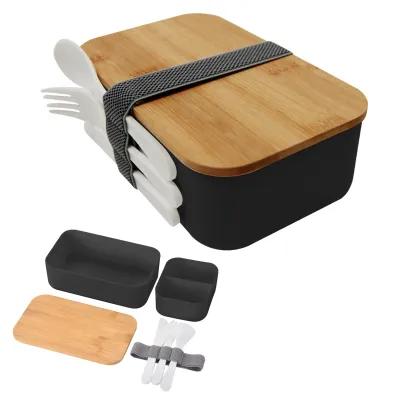 Bamboo Bento Box with Utensils - 7.5 x 4.5 in - product view 2