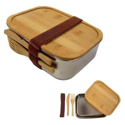 Stainless Steel Bamboo Bento Box - 7.25 x 5.5 in - product view 1