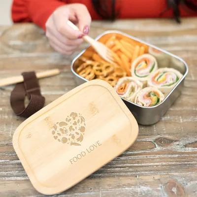 Stainless Steel Bamboo Bento Box - 7.25 x 5.5 in - product view 3