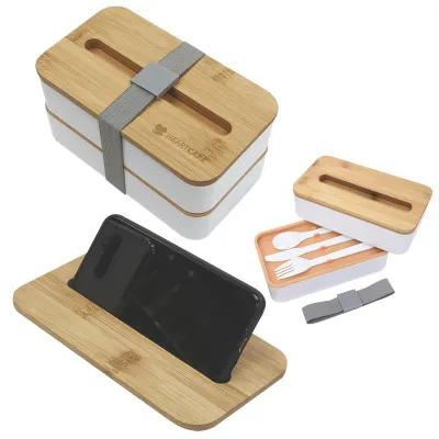 Stackable Bento Box with Phone Stand Bamboo Lid - 7.25 in - product view 4