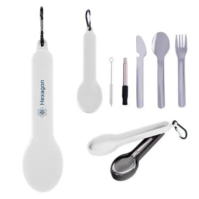 Travel Utensil Set with Silicone Holder Carabiner - 7.25 in