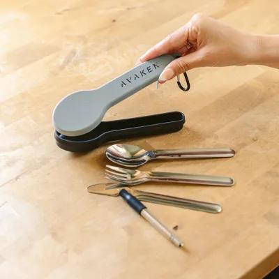 Travel Utensil Set with Silicone Holder Carabiner - 7.25 in - product view 3