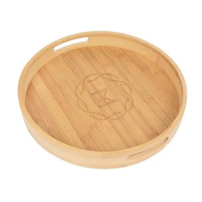 Bamboo Serving Tray Round with Handles - 11.75 in