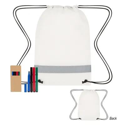 Reflective Non-Woven Coloring Drawstring Bag with Markers - product view 2