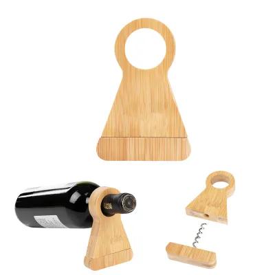 Wine Bottle Stand with Built-In Corkscrew - Bamboo - product view 2