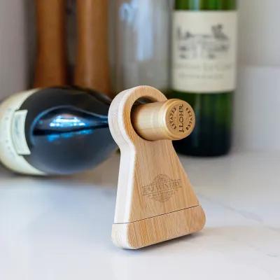 Wine Bottle Stand with Built-In Corkscrew - Bamboo - product view 3
