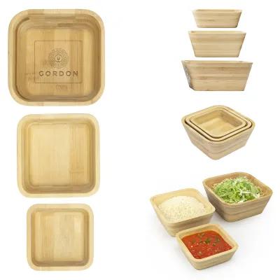 Bamboo Nesting Bowl Set Square FSC Certified - 3 Piece