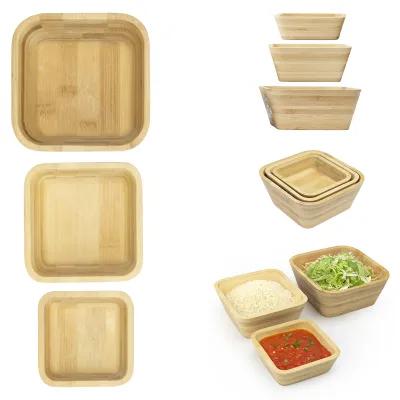 Bamboo Nesting Bowl Set Square FSC Certified - 3 Piece - product view 2