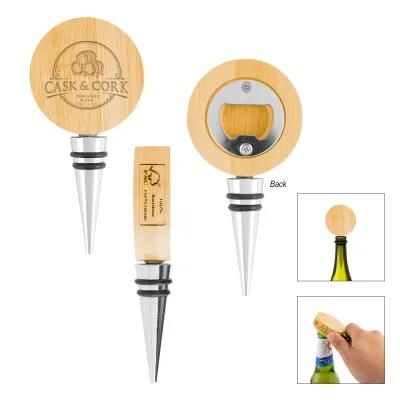 Bamboo Wine Stopper with Bottle Opener - 4.75 in