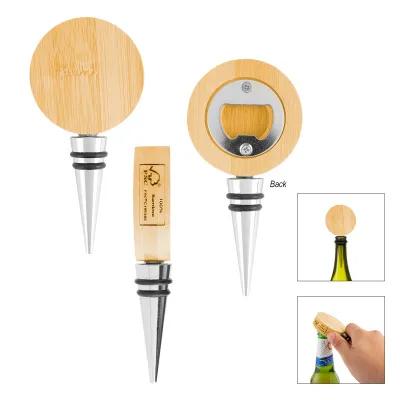 Bamboo Wine Stopper with Bottle Opener - 4.75 in - product view 2