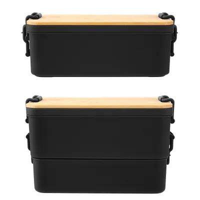 Bento Box Stackable Bamboo Lid Recycled PP - 8.25 x 4.75 in - product view 1