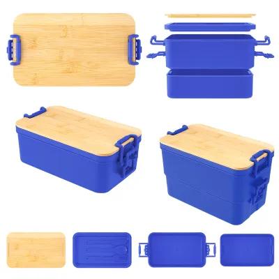Bento Box Stackable Bamboo Lid Recycled PP - 8.25 x 4.75 in - product view 4