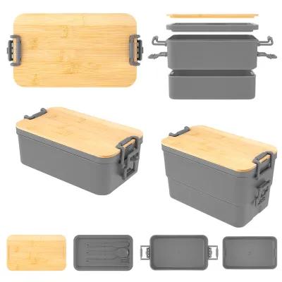 Bento Box Stackable Bamboo Lid Recycled PP - 8.25 x 4.75 in - product view 8
