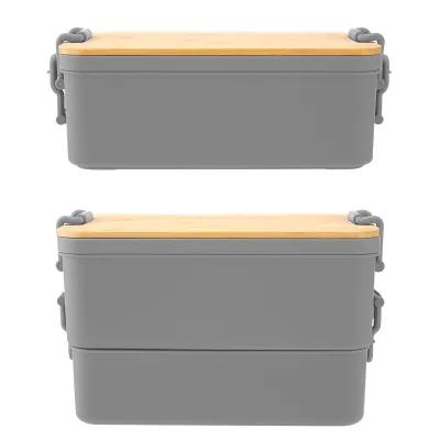 Bento Box Stackable Bamboo Lid Recycled PP - 8.25 x 4.75 in - product view 9