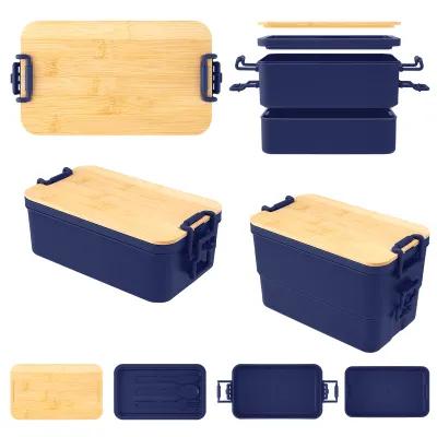 Bento Box Stackable Bamboo Lid Recycled PP - 8.25 x 4.75 in - product view 12