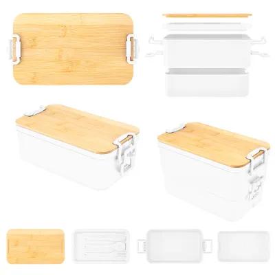 Bento Box Stackable Bamboo Lid Recycled PP - 8.25 x 4.75 in - product view 16
