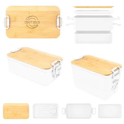 Bento Box Stackable Bamboo Lid Recycled PP - 8.25 x 4.75 in - product view 18