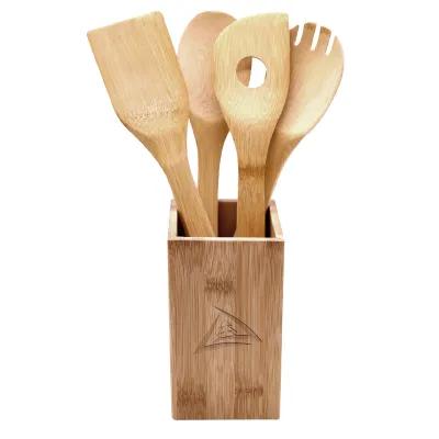 Bamboo Kitchen Tool Set with Holder - 5 Piece