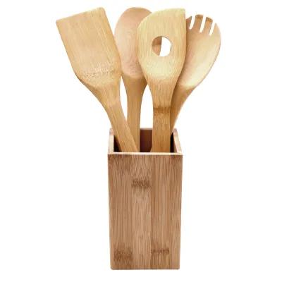 Bamboo Kitchen Tool Set with Holder - 5 Piece - promotional product with custom logo