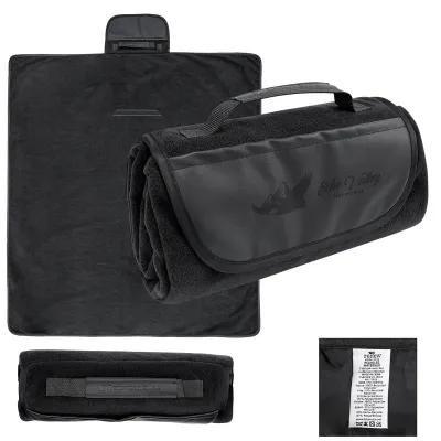 Roll-Up Blanket rPET Fleece Leatherette Flap - 47 x 52 in