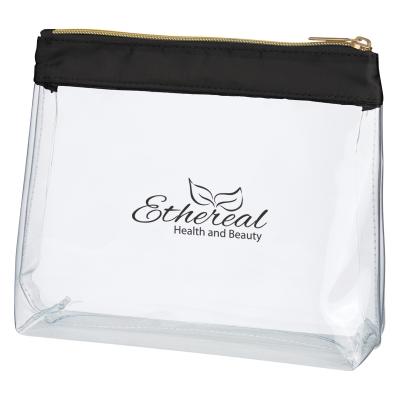 Sadie Satin Clear Cosmetic Bag PVC Trim - 9 x 6.5 in