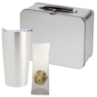Snack Kit with Throwback Tin Lunchbox and Tumbler - 20 oz - promotional product with custom logo